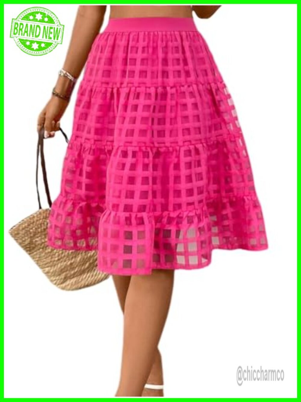 Waffle Layered Tulle Double Layer Knee Length Skirt for Daily Work